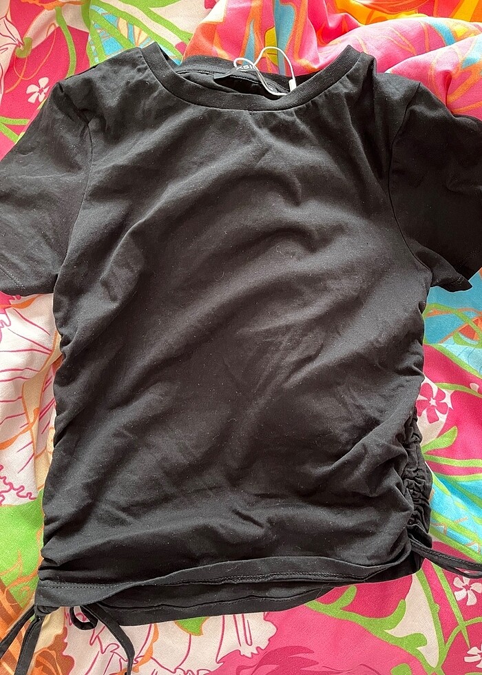 xside siyah büzgülü tshirt - Görsel 2