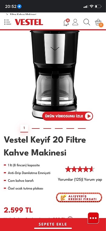 Vestel Filtre Kahve Makinesi