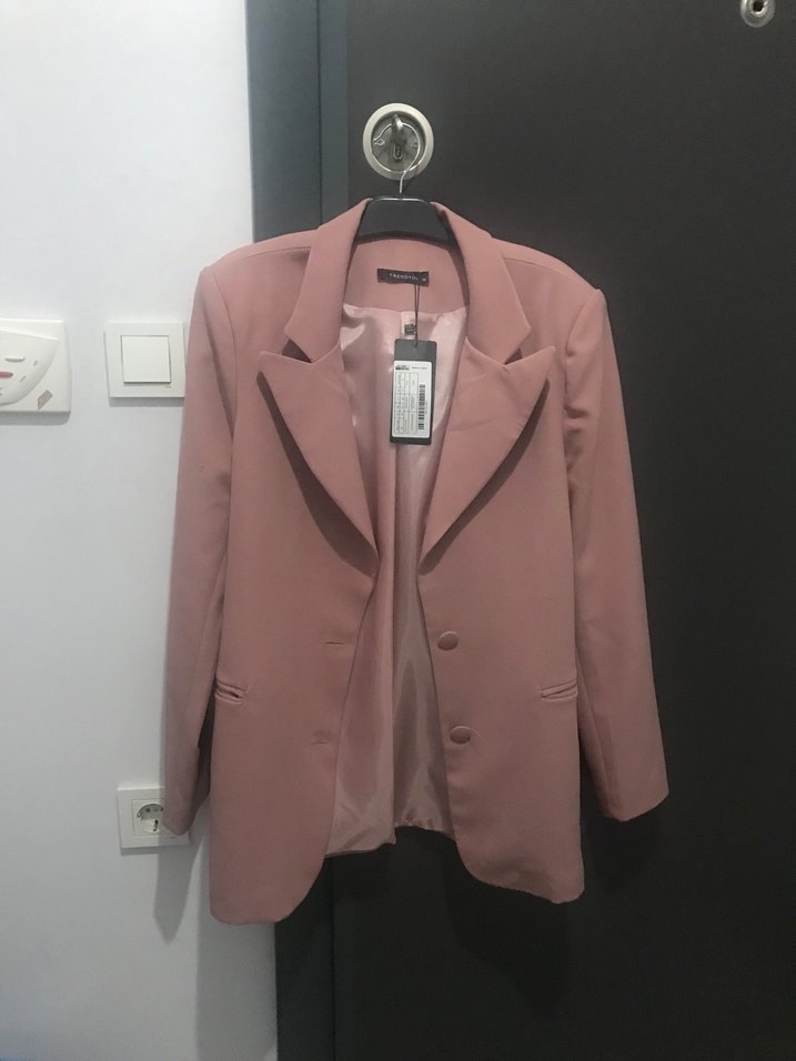 Düğmeli Bej Midi Kadın Blazer Ceket - Görsel 2