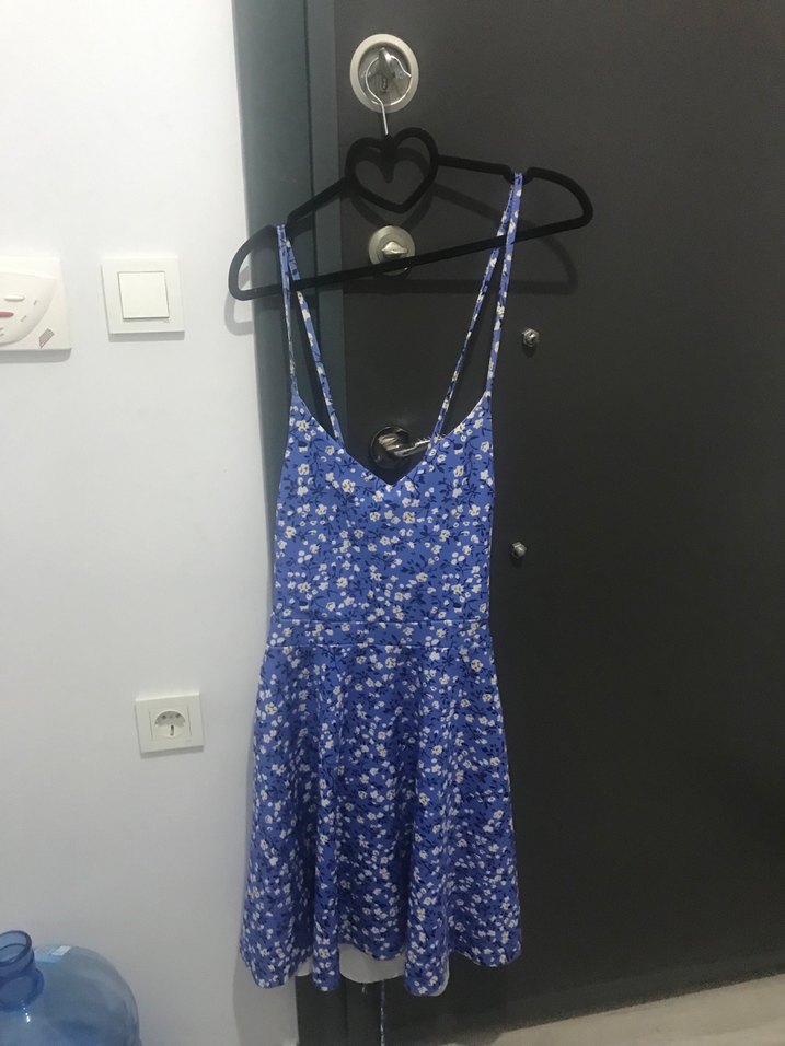 Mavi Bağcıklı Mini Bohem Elbise - Görsel 2