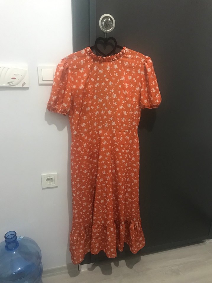 Turuncu Mini V Yaka Kadın Elbise - Görsel 2