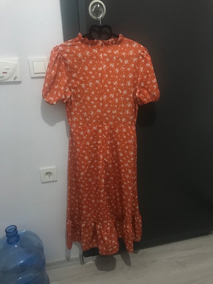 Turuncu Mini V Yaka Kadın Elbise - Görsel 4