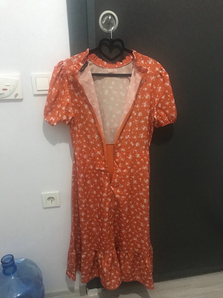 Turuncu Mini V Yaka Kadın Elbise - Görsel 3