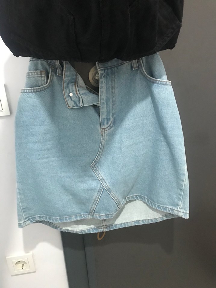 Beyaz Rahat Kesim Mini Kot Etek - Görsel 3