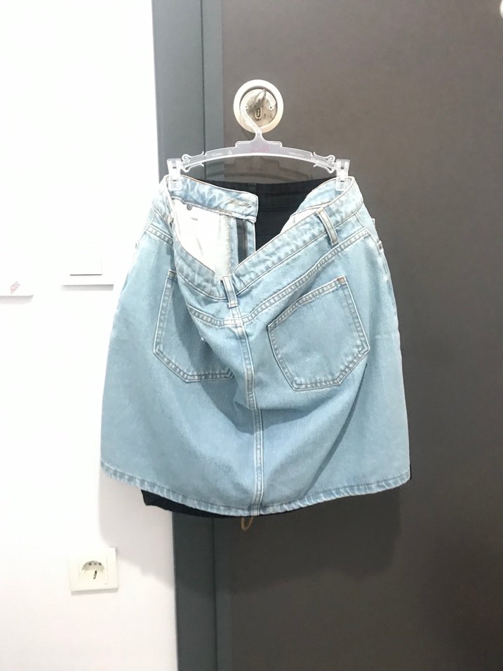 Beyaz Rahat Kesim Mini Kot Etek - Görsel 2