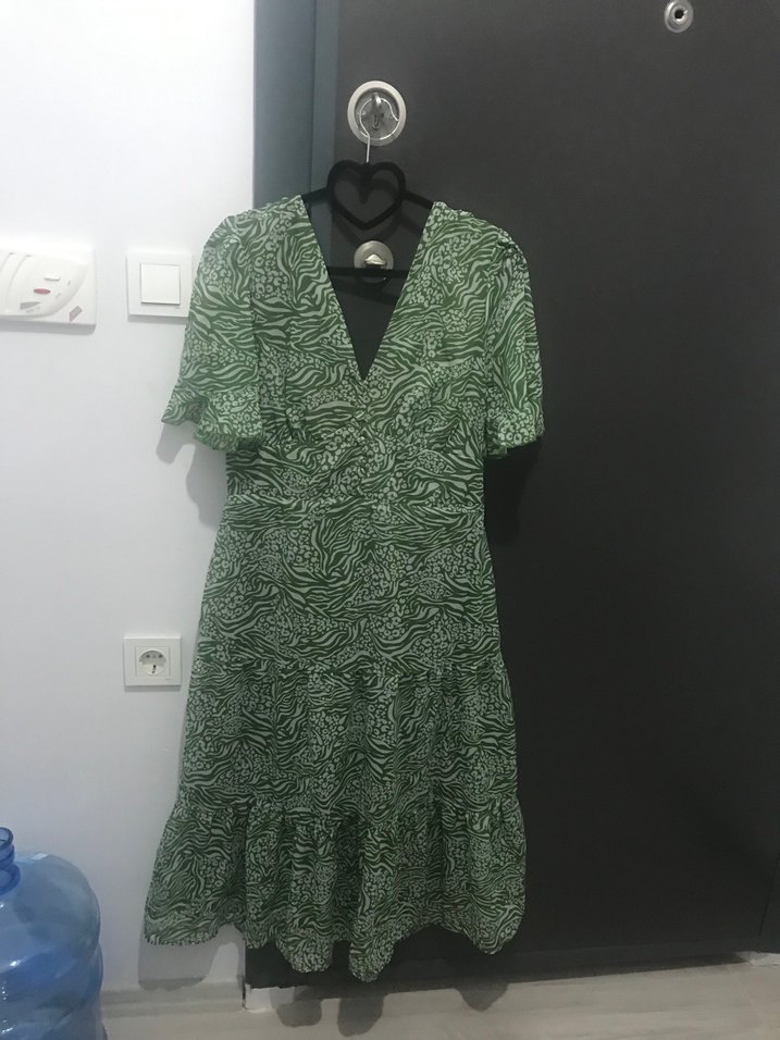 Yeşil V Yaka Bohem Uzun Elbise - Görsel 2