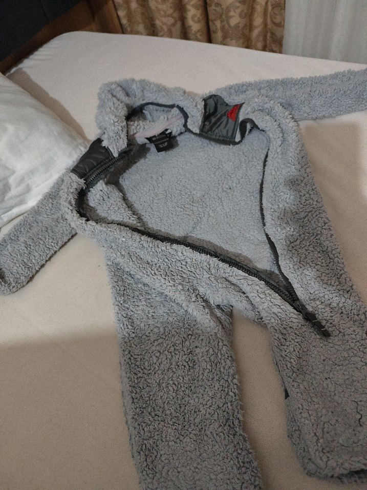 Gri Bebek Polar Tulum Kapüşonlu Fermuarlı - Görsel 3