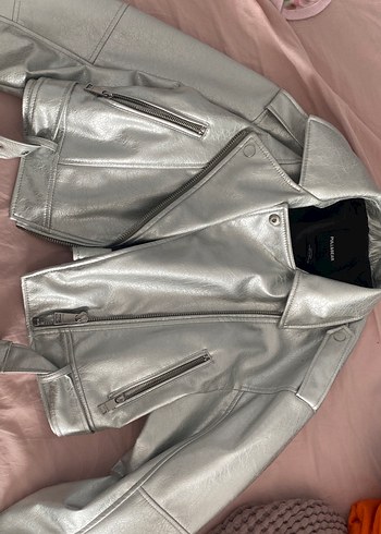 Pull and Bear Gri Deri Biker Ceket