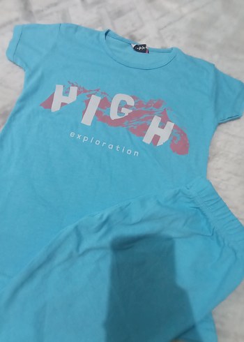 Mavi Baskılı şortlu kız çocuk takım - Görsel 2