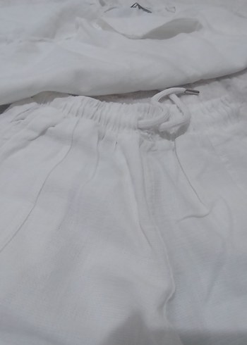 Beyaz Midi Keten Çocuk Kumaş Pantolon - Görsel 2