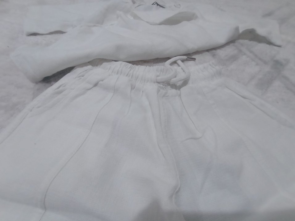 Beyaz Midi Keten Çocuk Kumaş Pantolon - Görsel 2