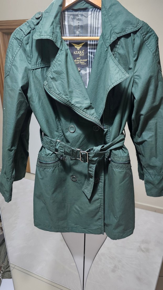 Kemerli Yeşil Midi Kadın Trençkot - Görsel 2