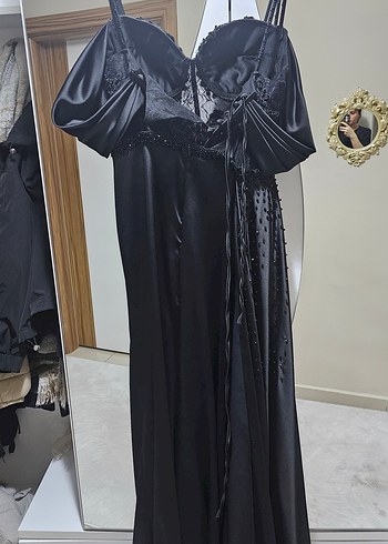 Siyah Straplez Uzun Gotik Abiye Elbise - Görsel 7