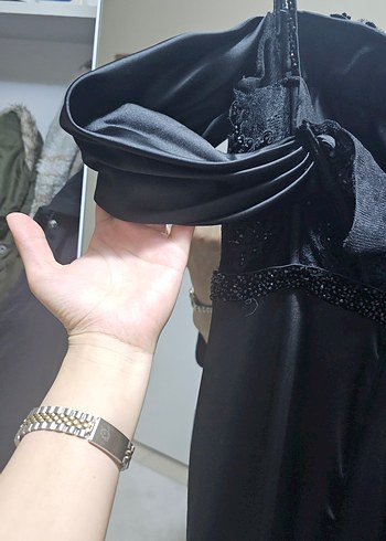 Siyah Straplez Uzun Gotik Abiye Elbise - Görsel 6