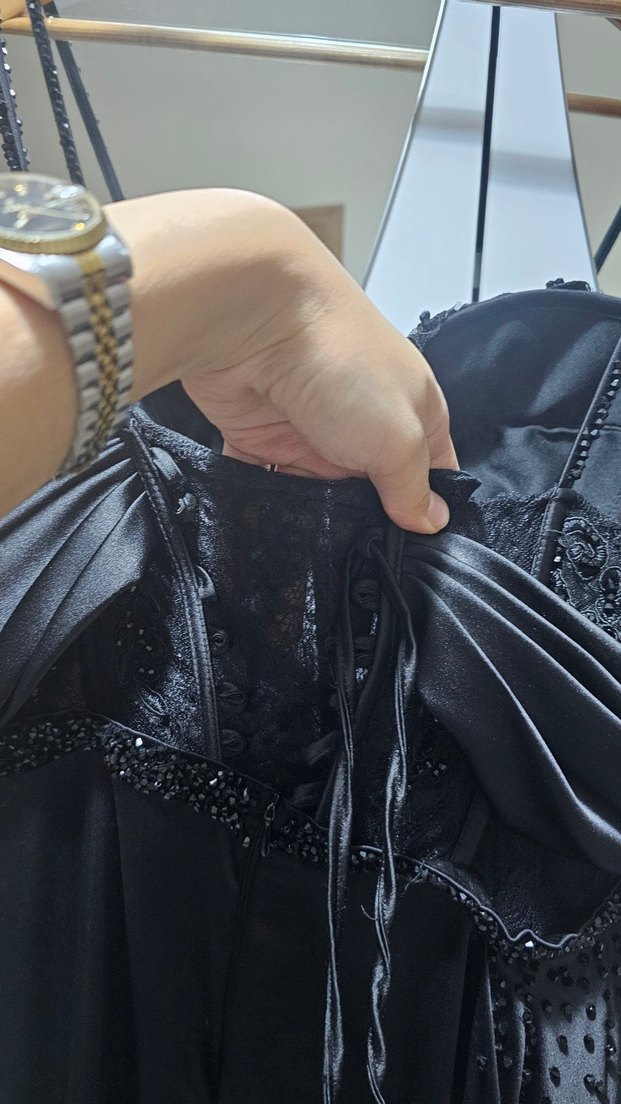 Siyah Straplez Uzun Gotik Abiye Elbise - Görsel 5