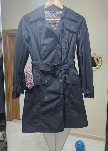 Kemerli Siyah Midi Trençkot - Görsel 2