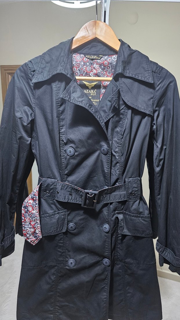 Kemerli Siyah Midi Trençkot - Görsel 3