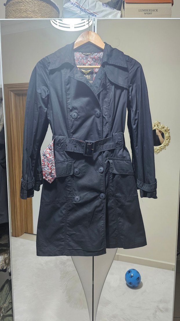 Kemerli Siyah Midi Trençkot - Görsel 2