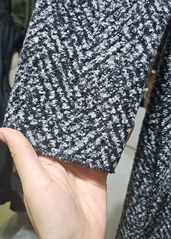 Gri Desenli Uzun Kadın Yün Hırka - Görsel 3