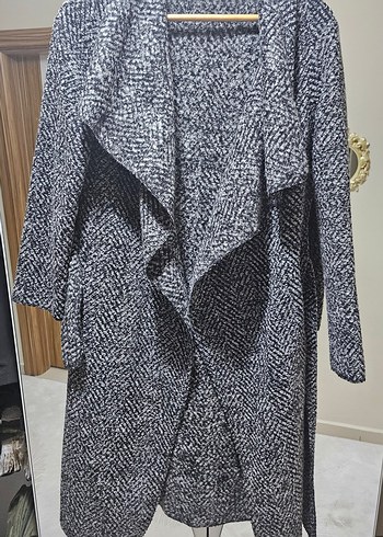 Gri Desenli Uzun Kadın Yün Hırka - Görsel 4