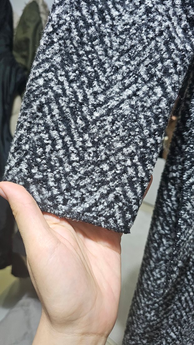 Gri Desenli Uzun Kadın Yün Hırka - Görsel 3