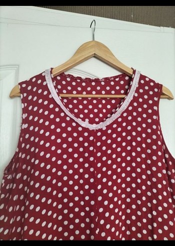 Bordo Puantiyeli V Yaka Uzun pamuklu kumaş Elbise - Görsel 2