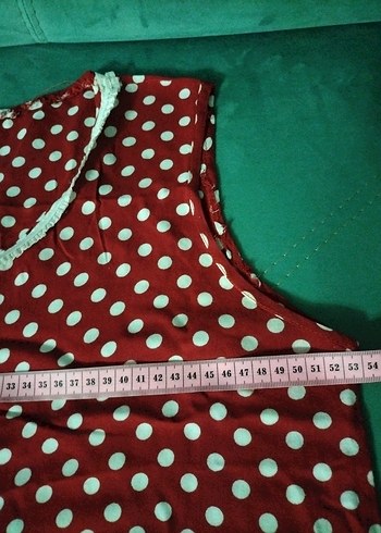 Bordo Puantiyeli V Yaka Uzun pamuklu kumaş Elbise - Görsel 4