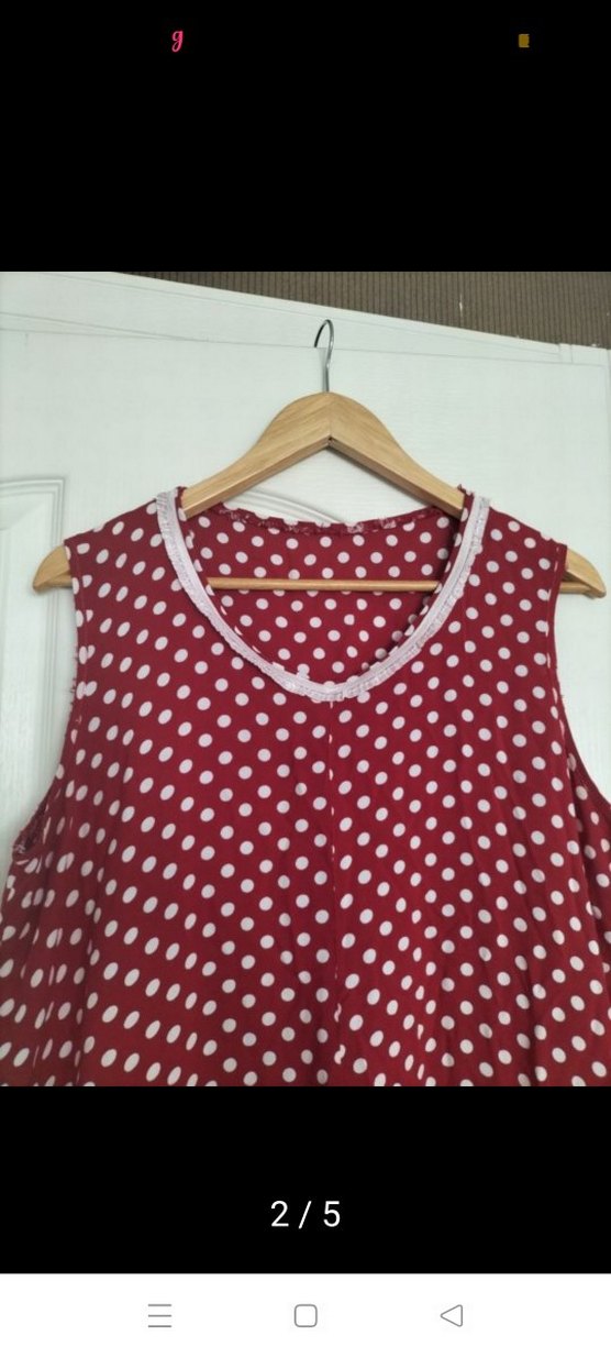 Bordo Puantiyeli V Yaka Uzun pamuklu kumaş Elbise - Görsel 2