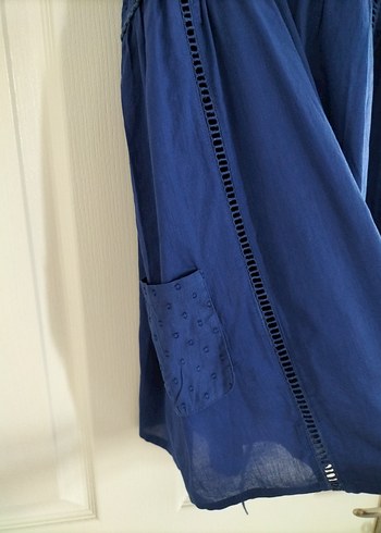 Nakışlı Lacivert. yazlık, pamuklu bluz. - Görsel 8