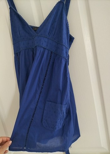 Nakışlı Lacivert. yazlık, pamuklu bluz. - Görsel 7