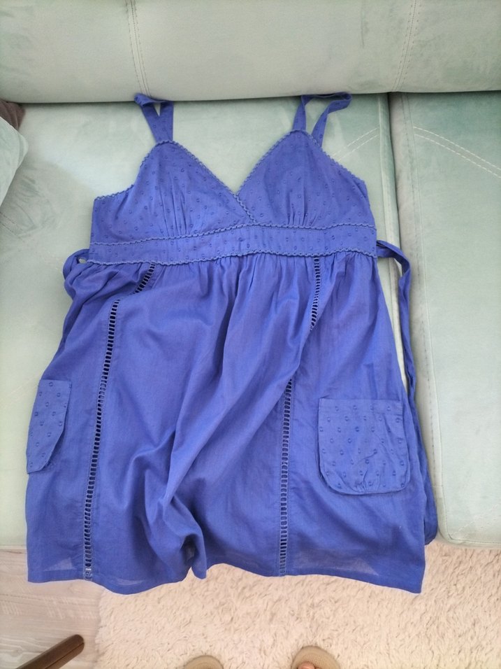 Nakışlı Lacivert. yazlık, pamuklu bluz. - Görsel 2