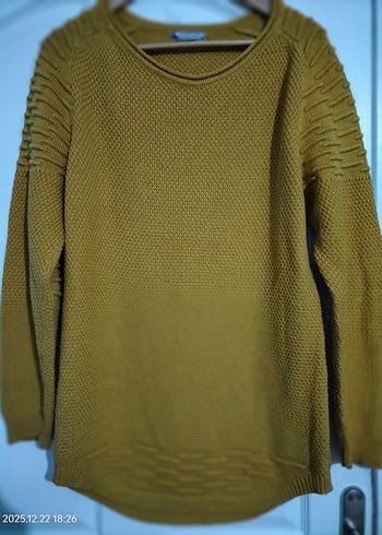 Erkek Sarı Örgü Triko Kazak - Görsel 2