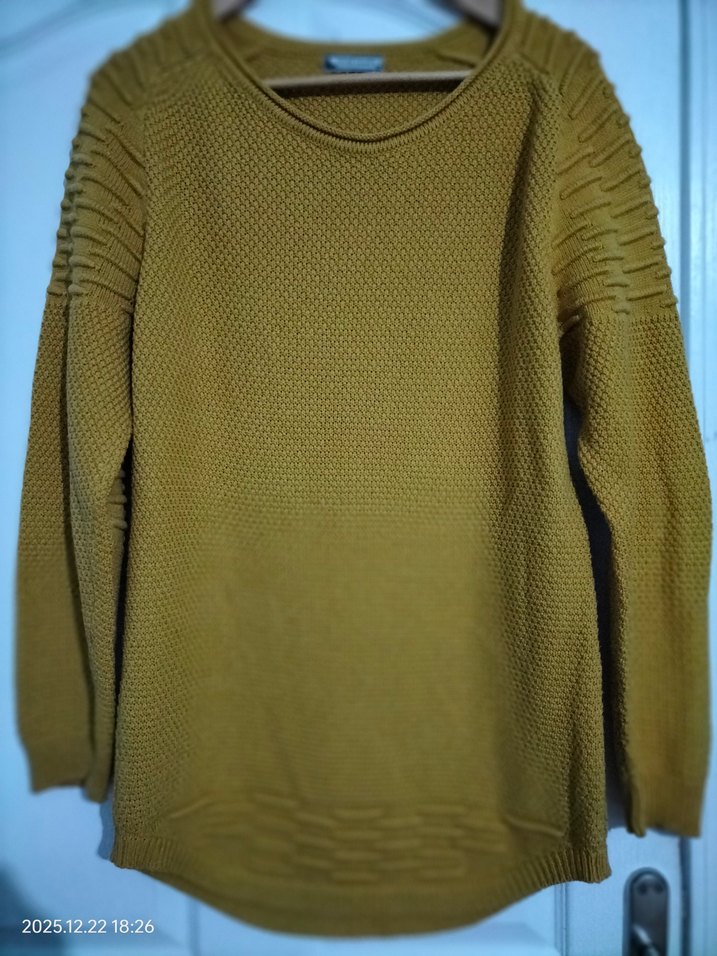 Erkek Sarı Örgü Triko Kazak - Görsel 2