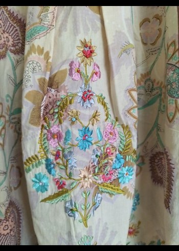 Nakışlı Bohem Bej Uzun elbise - Görsel 3