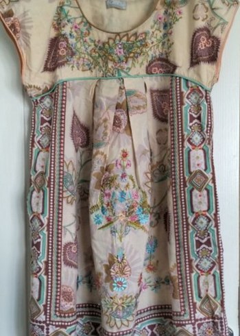 Nakışlı Bohem Bej Uzun elbise - Görsel 2