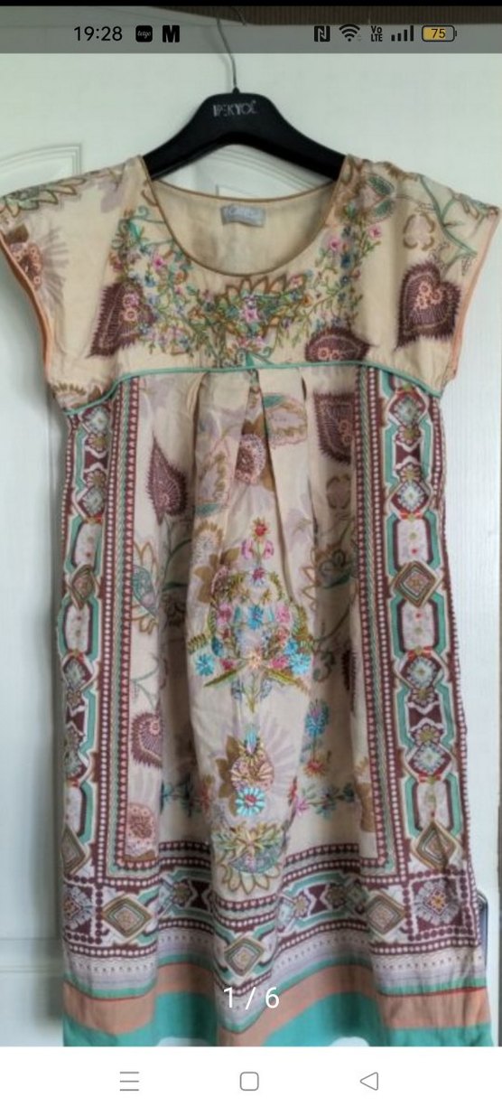 Nakışlı Bohem Bej Uzun elbise - Görsel 2