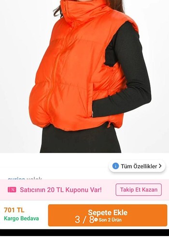 Turuncu Yüksek Yakalı Kadın Şişme Yelek - Görsel 2