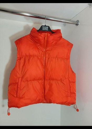 Turuncu Yüksek Yakalı Kadın Şişme Yelek - Görsel 3