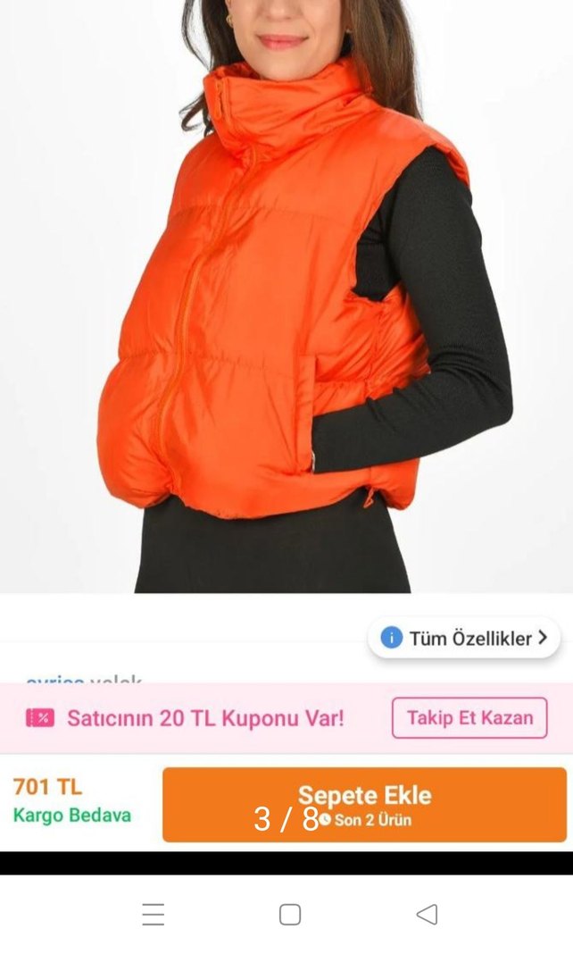 Turuncu Yüksek Yakalı Kadın Şişme Yelek - Görsel 2