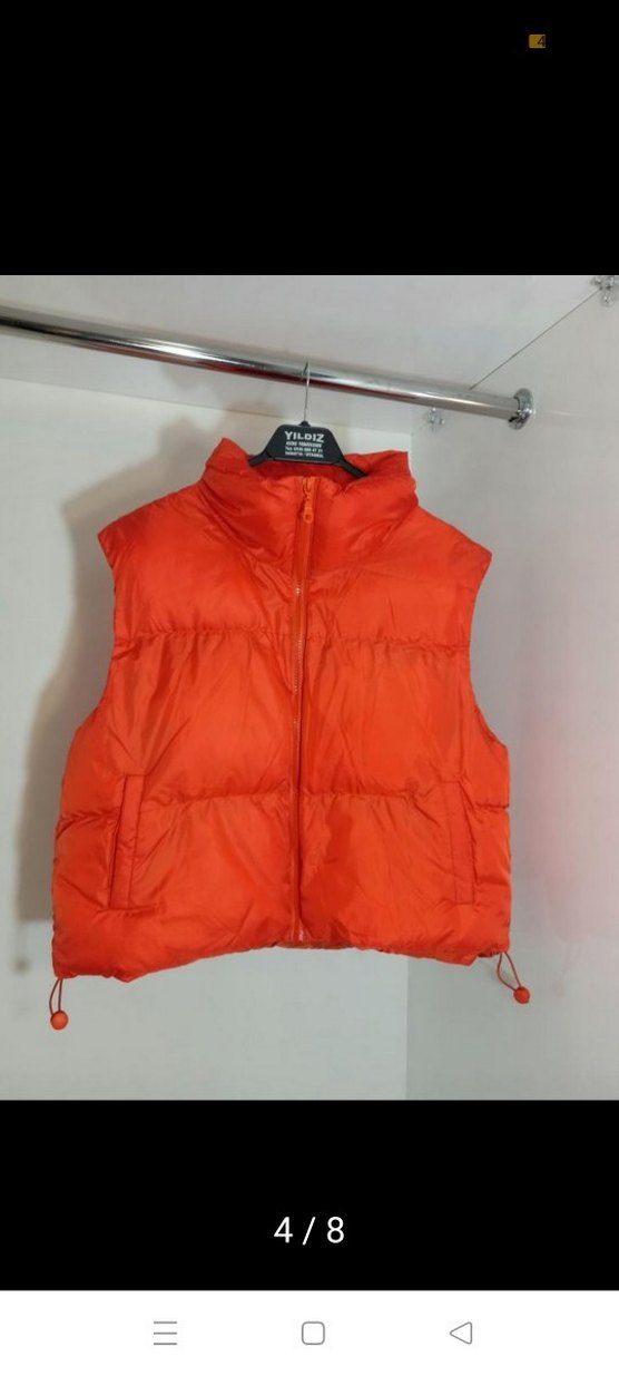 Turuncu Yüksek Yakalı Kadın Şişme Yelek - Görsel 3