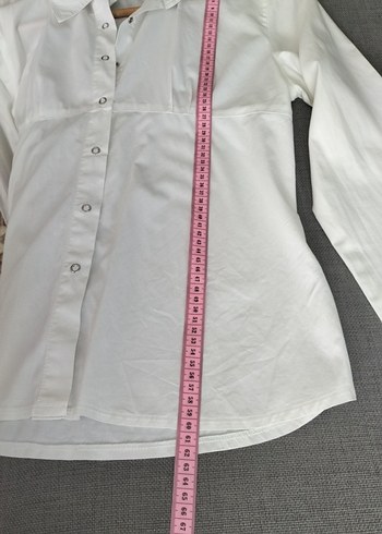 Düğmeli Beyaz %100 Pamuk Kadın Gömlek - Görsel 5
