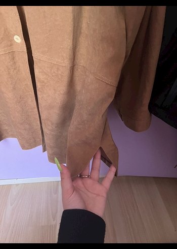 Bej Süet Düğmeli Kadın Gömlek - Görsel 4