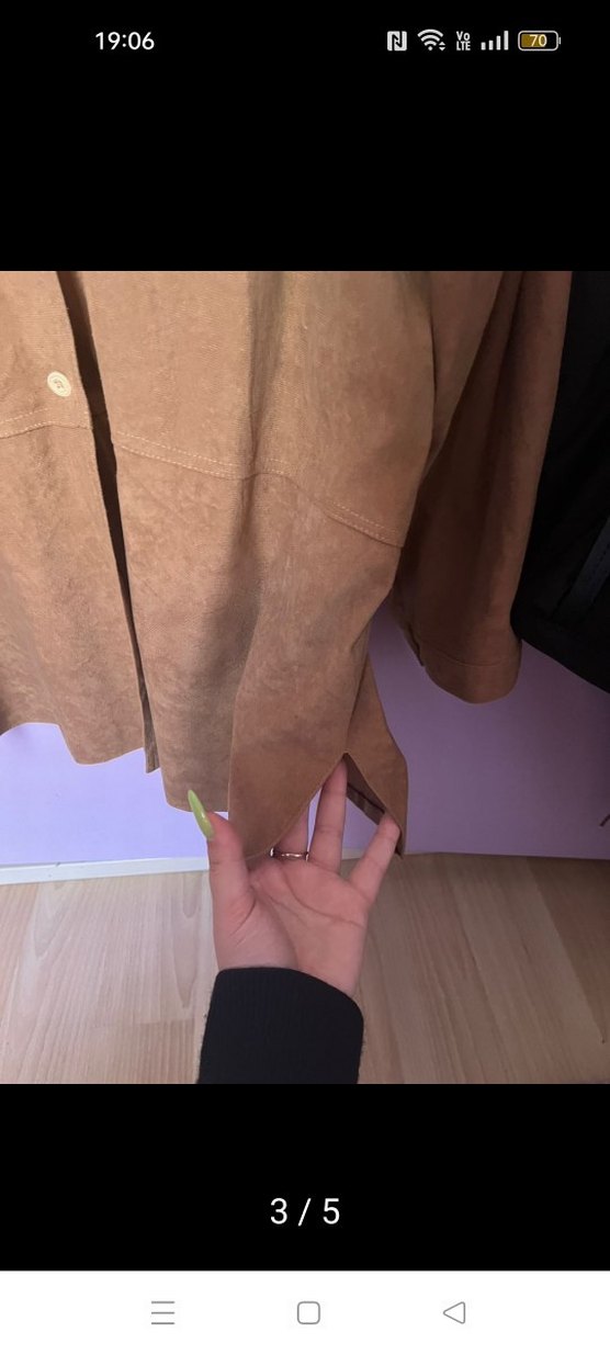 Bej Süet Düğmeli Kadın Gömlek - Görsel 4