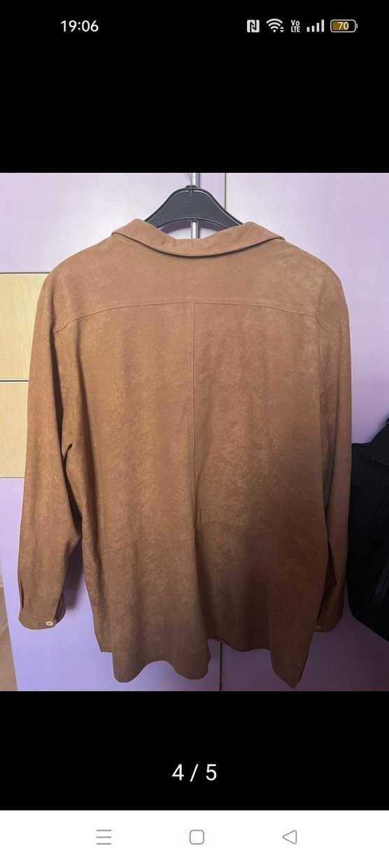 Bej Süet Düğmeli Kadın Gömlek - Görsel 5