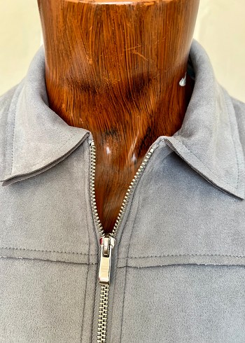 Gri Süet Fermuarlı Erkek Ceket - Görsel 3