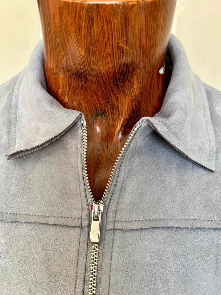 Gri Süet Fermuarlı Erkek Ceket - Görsel 3
