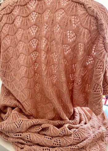 Bohem Tarzda Pastel bej renkli Örgü Kadın Şal - Görsel 3