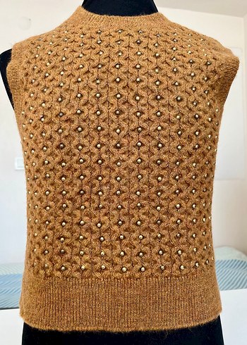 Kahverengi Nakışlı Örgü Kadın Süveter - Görsel 3