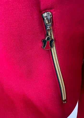 Kapüşonlu Kırmızı Fermuarlı Kadın Ceket - Görsel 5