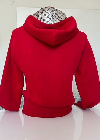 Kapüşonlu Kırmızı Fermuarlı Kadın Ceket - Görsel 3